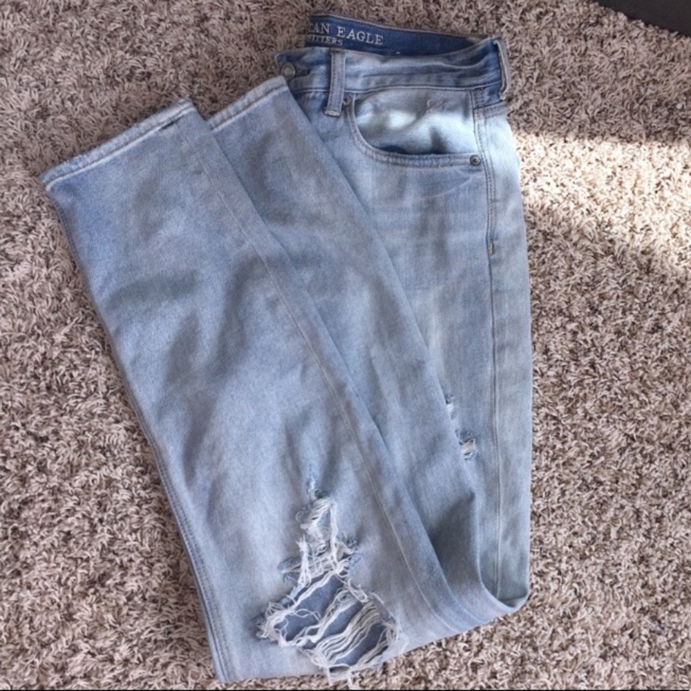 American Eagle Light Washed Distressed High Rise Skinny Jeans Size: 6 Long - Picture 3 of 5